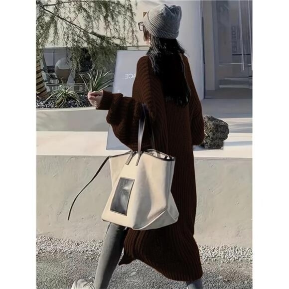 Womens Long Cardigan Sweaters Open Front Oversized Coffee - Picture 3 of 5